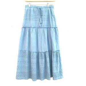 Mex maxi skirt women XS tiered lace blue cottagecore boho cowgirl country